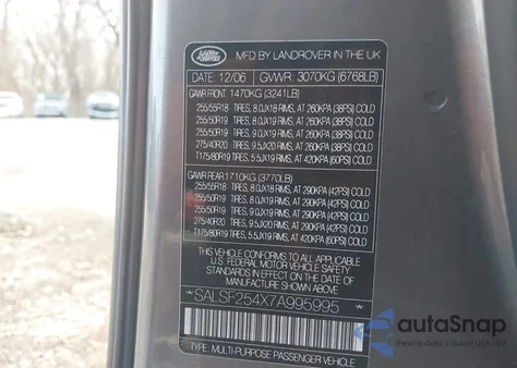 2007 Land Rover Range Rover Sport Hse from USA, damaged, VIN SALSF254X7A995995